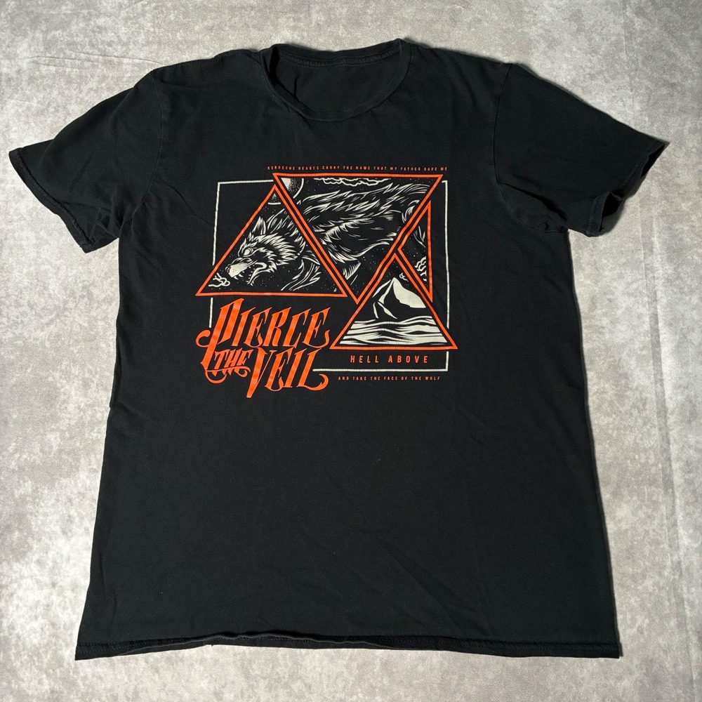 Pierce The Veil Hell Above Wolf Graphic T-Shirt Black Mens Medium Band Tee